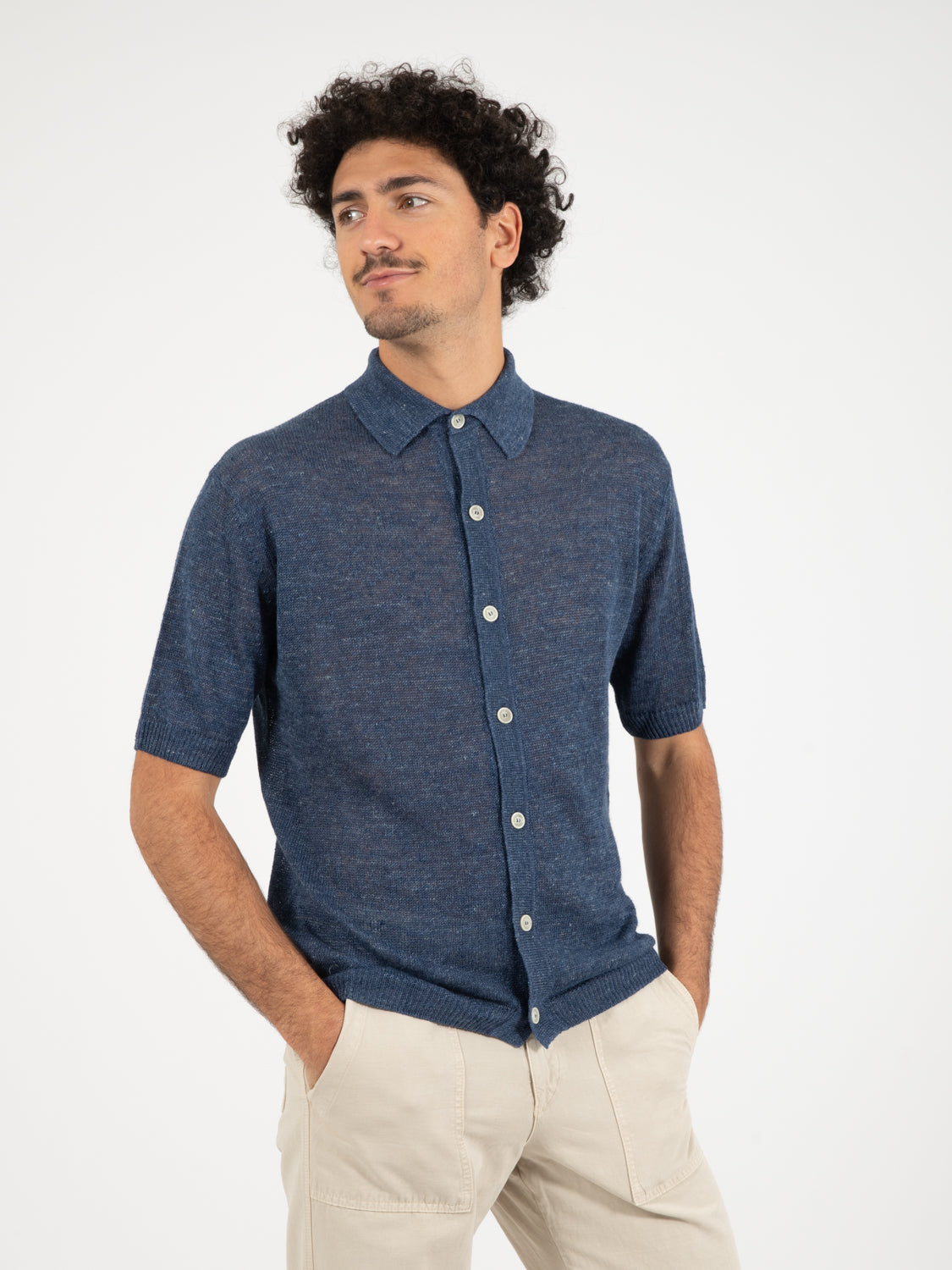 Camicia manica corta over indaco