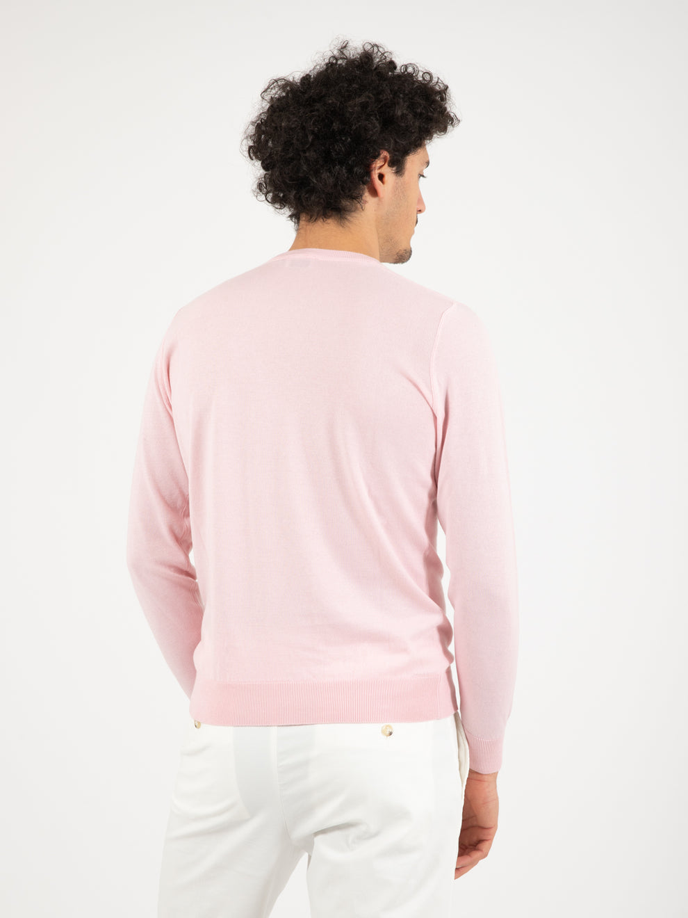 Maglia girocollo in cotone e cashmere confetto