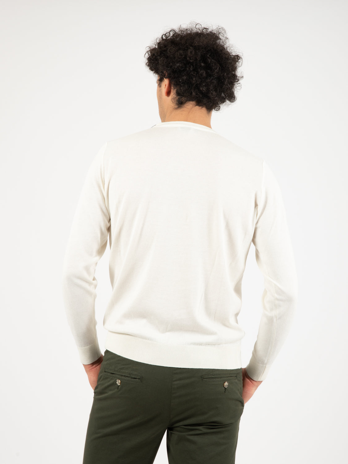 Maglia girocollo in cotone e cashmere latte / gesso