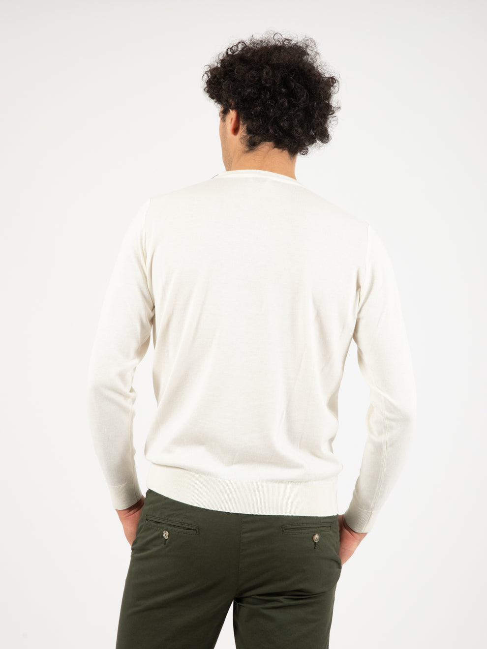 Maglia girocollo in cotone e cashmere latte / gesso