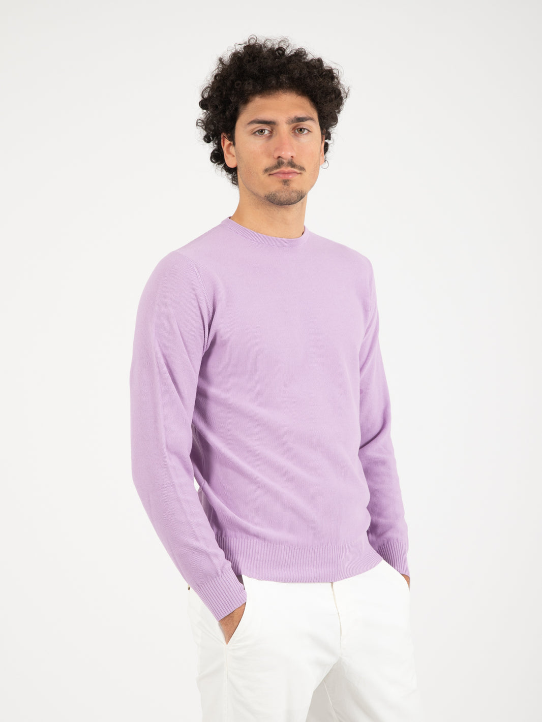 Maglia girocollo punto riso glicine