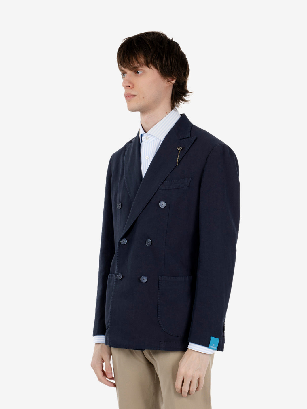 Navy blue double-breasted blazer