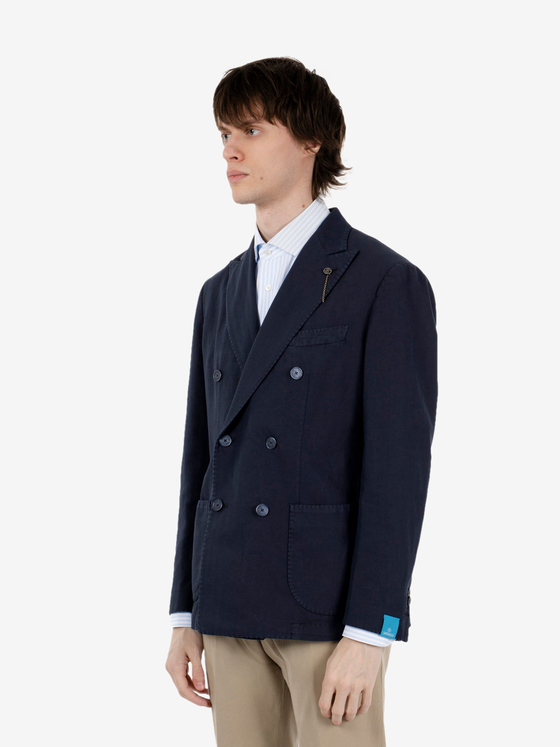 Navy blue double-breasted blazer