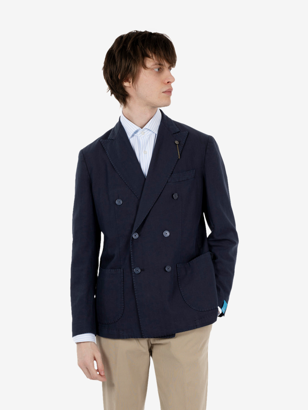 Navy blue double-breasted blazer