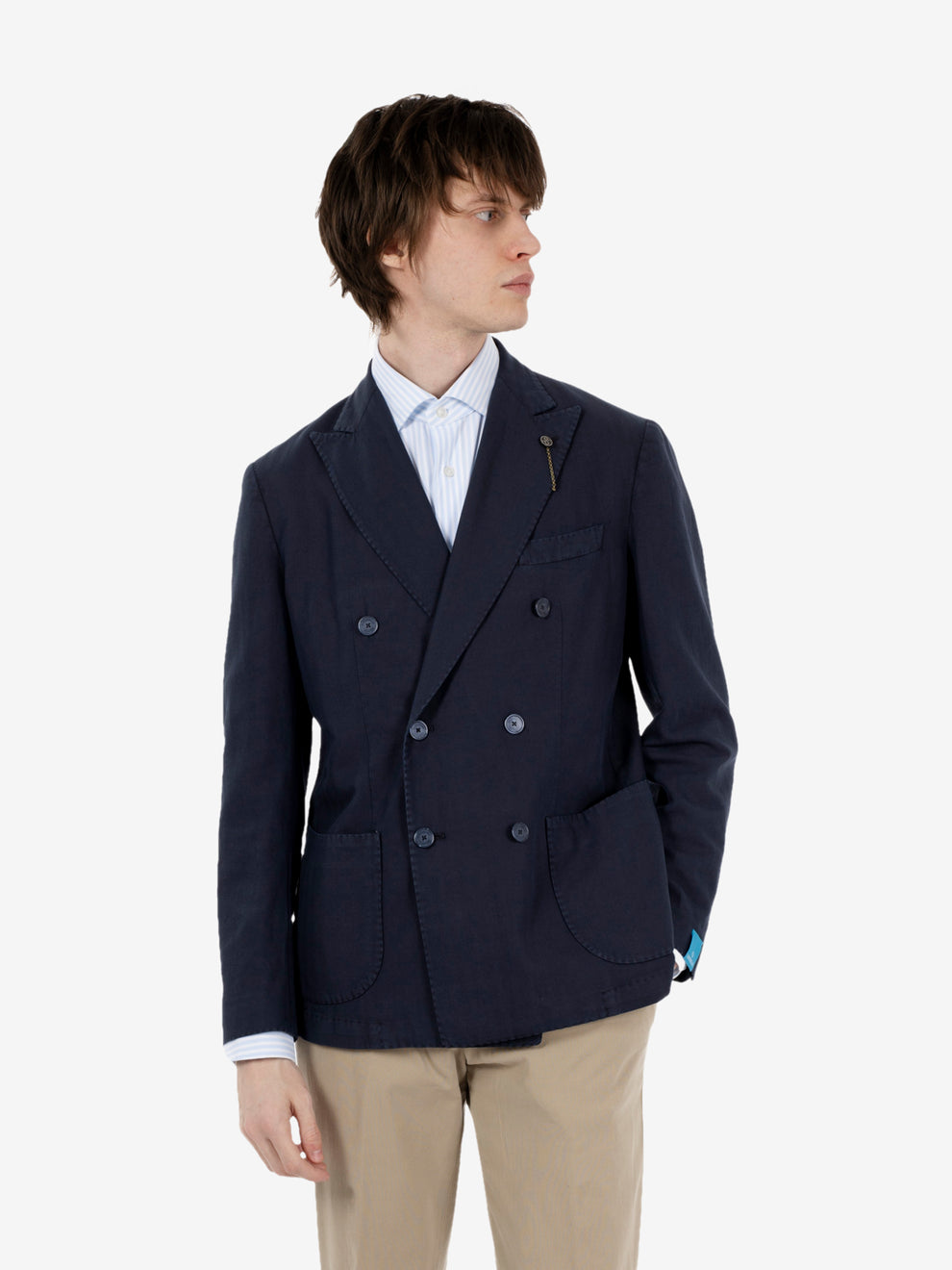 Navy blue double-breasted blazer