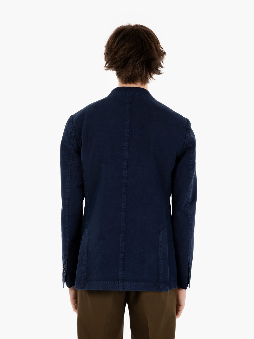 Blazer doppiopetto in cotone e lino navy