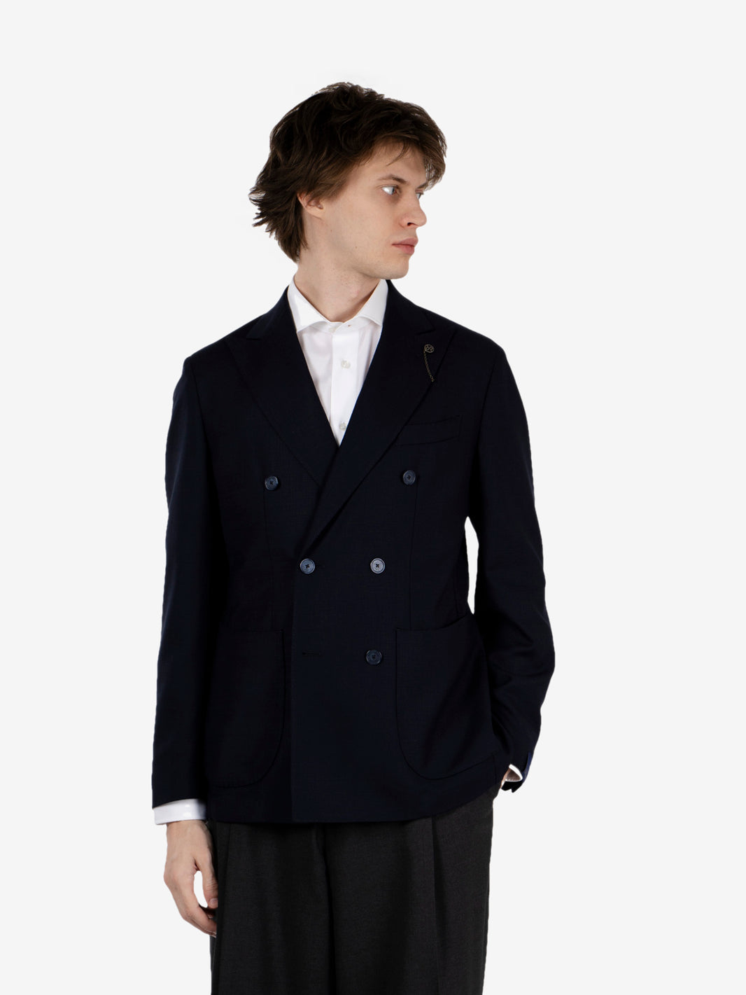 Navy blue wool double-breasted blazer