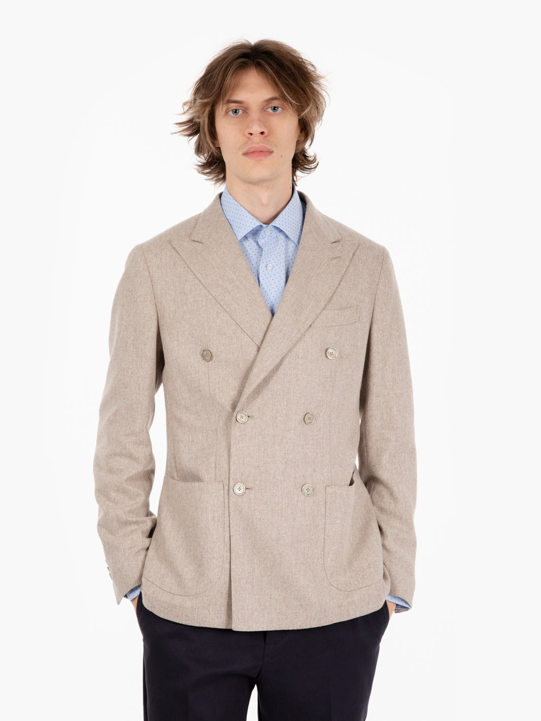 Beige Cashmere Wool Double Breasted Blazer