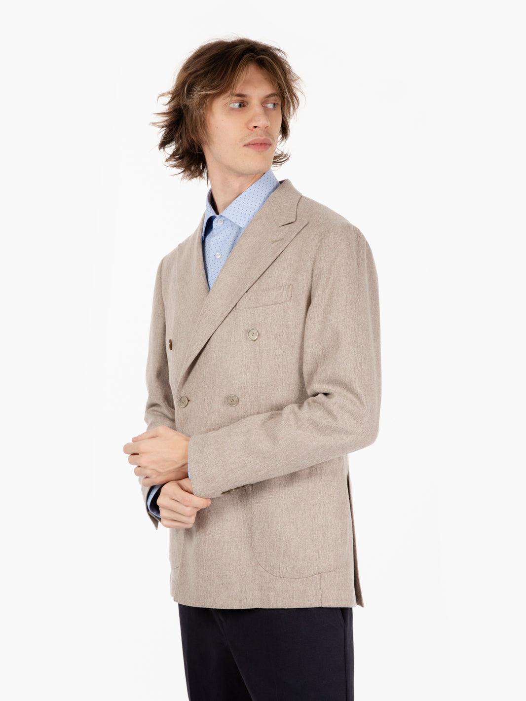 Beige Cashmere Wool Double Breasted Blazer