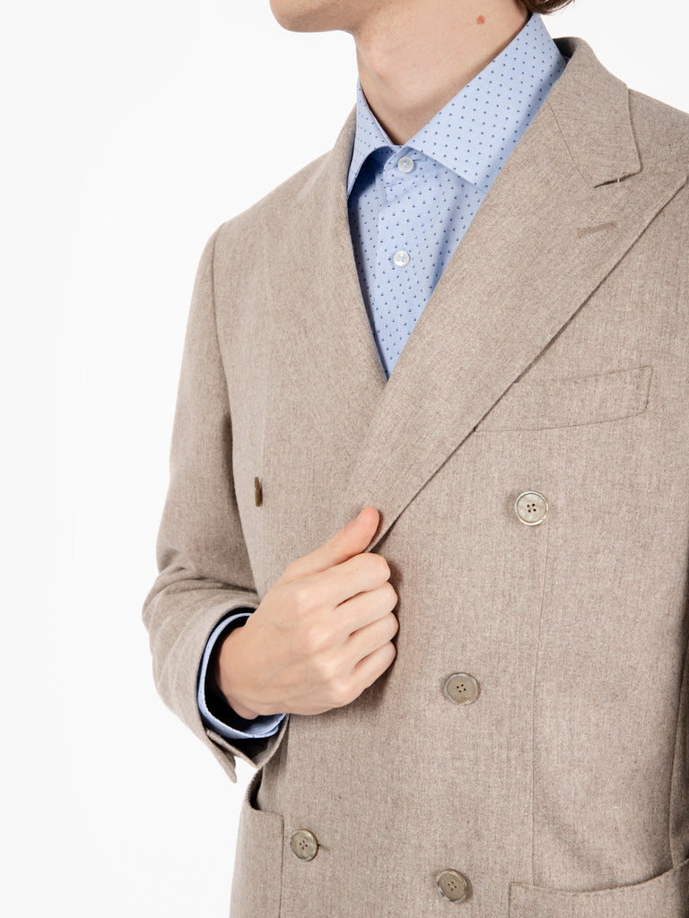 SANTANIELLO - Blazer doppiopetto in lana cachemire beige