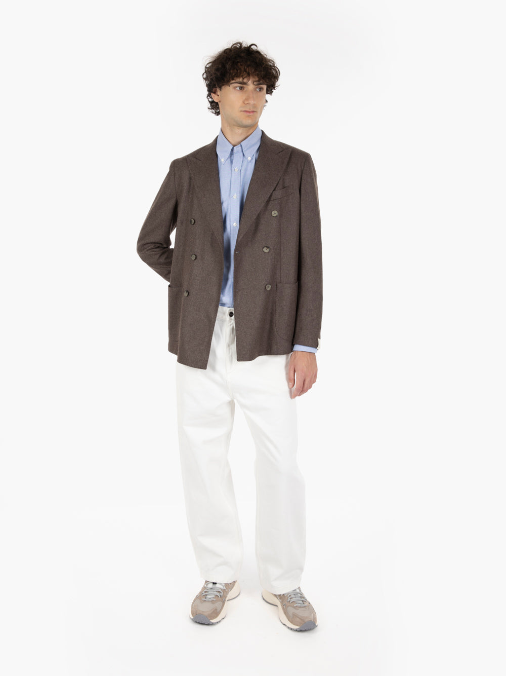 Double-breasted blazer in dark wool and cashmere