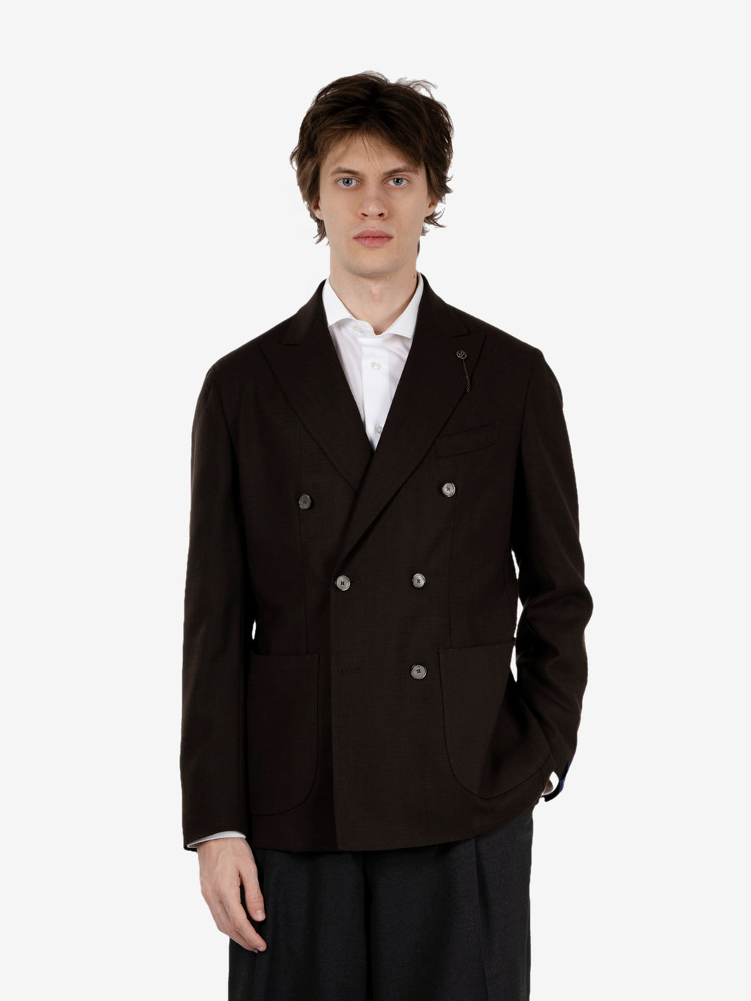 Brown wool double-breasted blazer