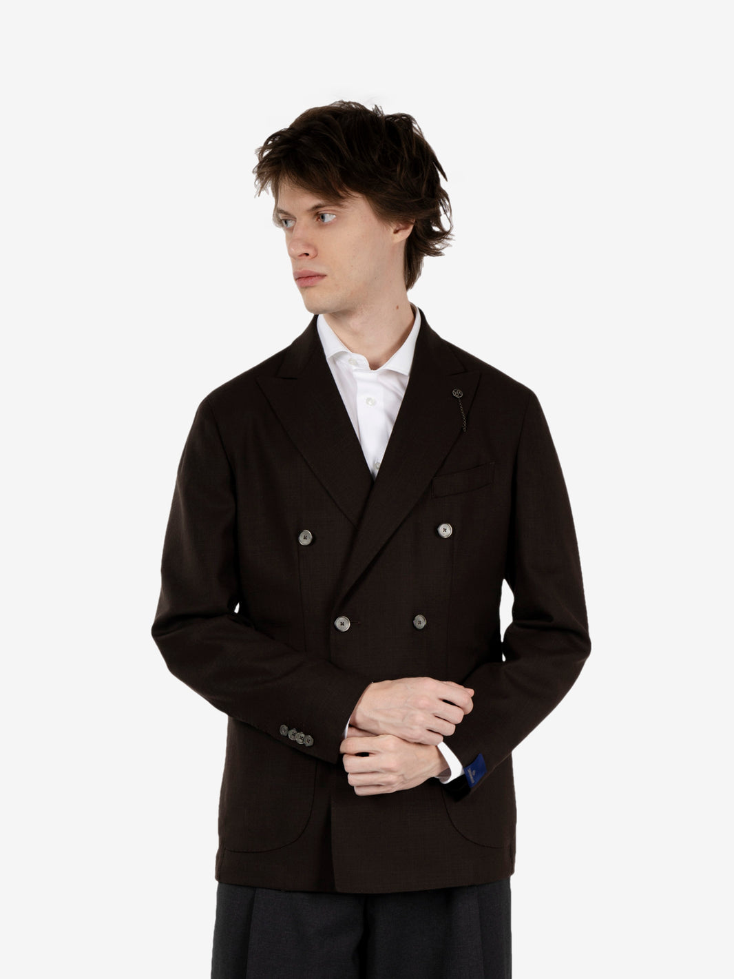 Brown wool double-breasted blazer
