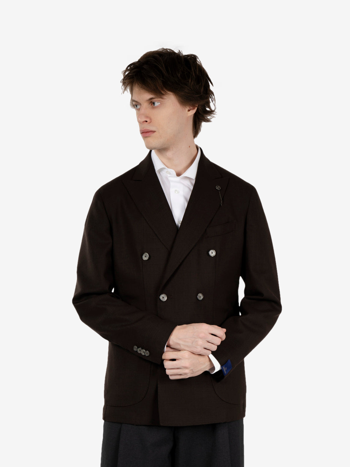 Brown wool double-breasted blazer