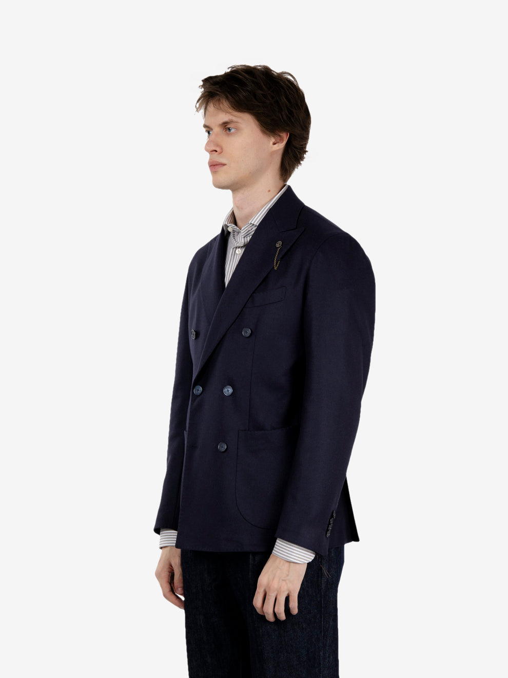Blazer doppiopetto in misto lana blu navy