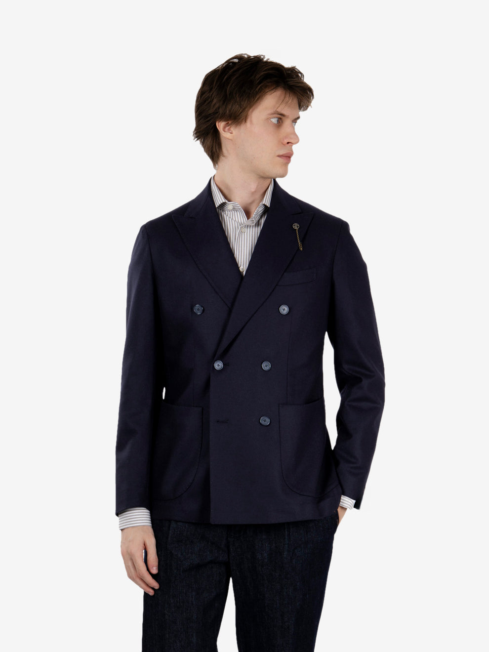 Blazer doppiopetto in misto lana blu navy
