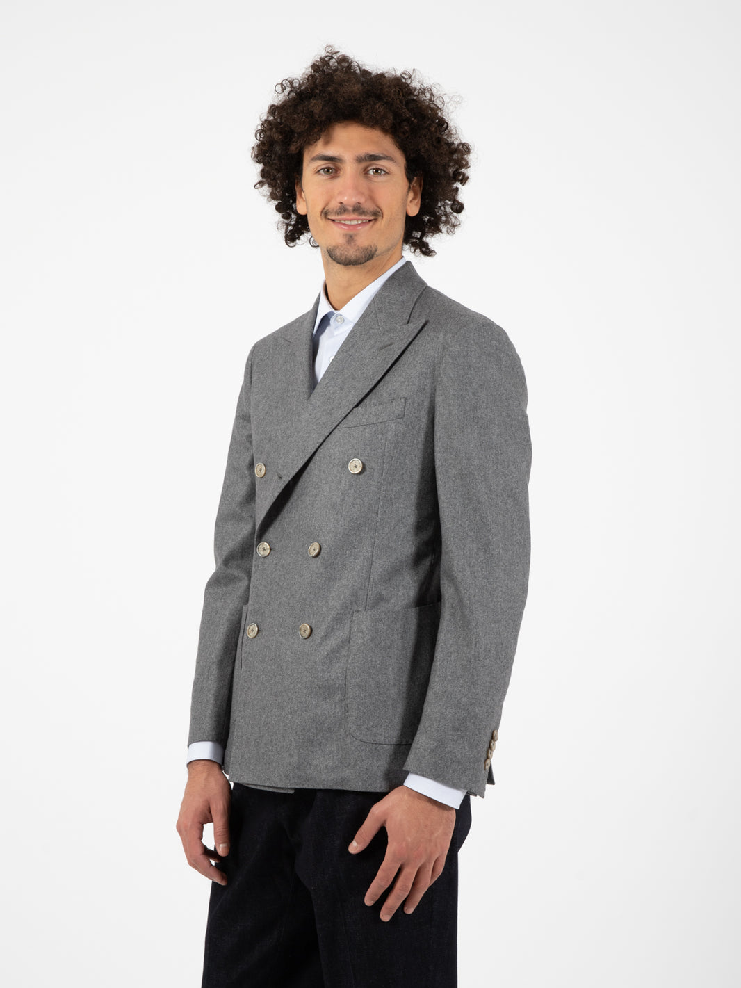 Pearl Grey Wool Blend Double Breasted Blazer