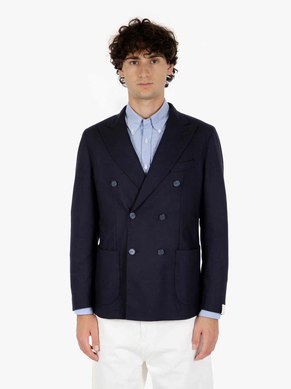 Navy wool blend double-breasted blazer