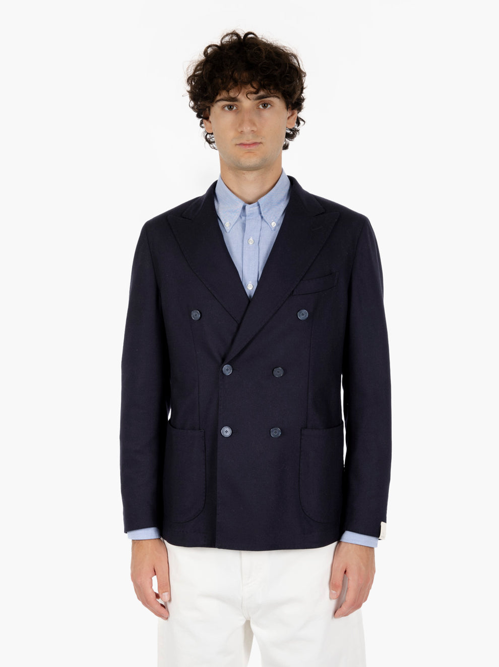 Navy wool blend double-breasted blazer