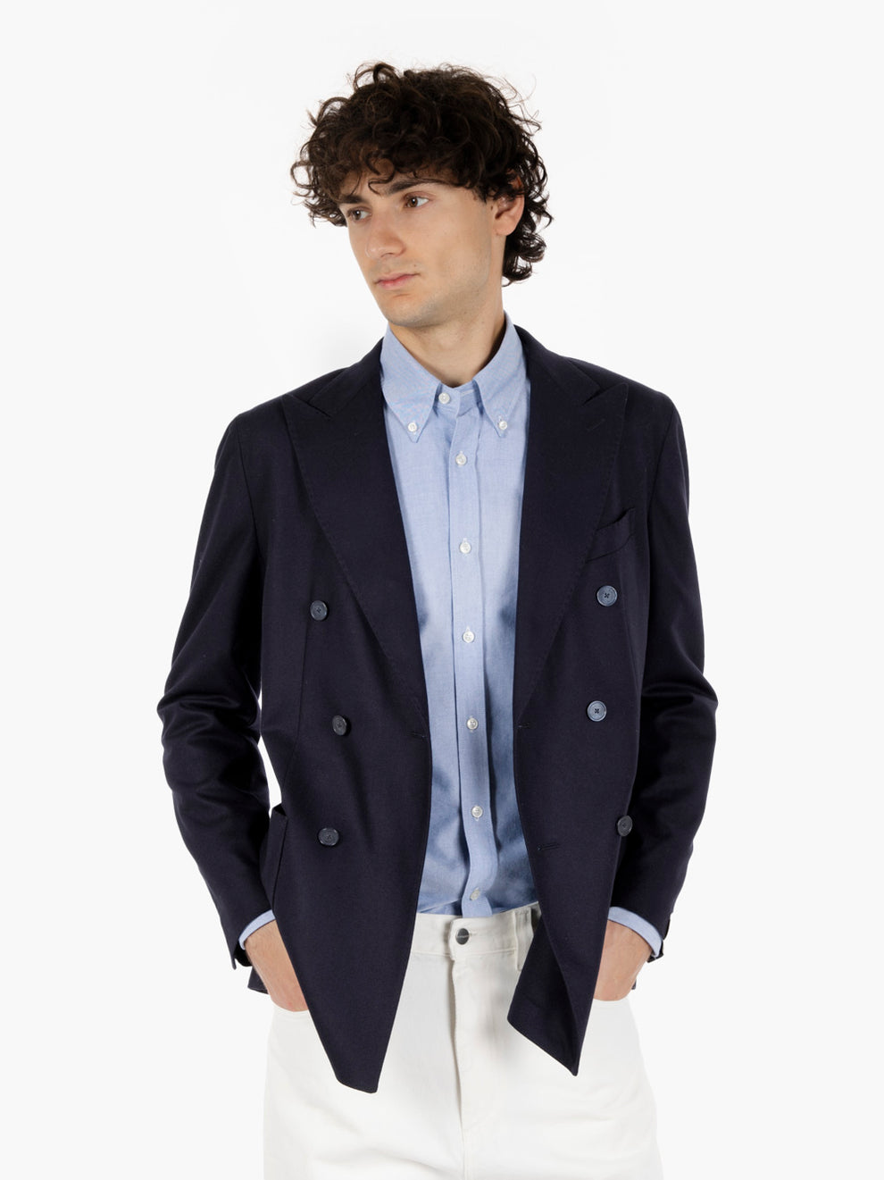 Navy wool blend double-breasted blazer