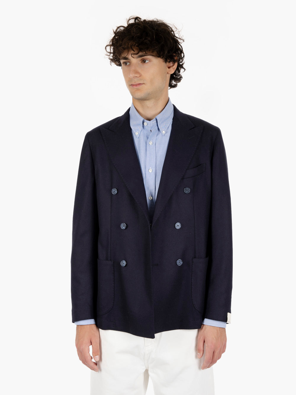 Navy wool blend double-breasted blazer