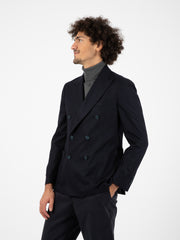 SANTANIELLO - Blazer doppiopetto in misto lana stretch blu