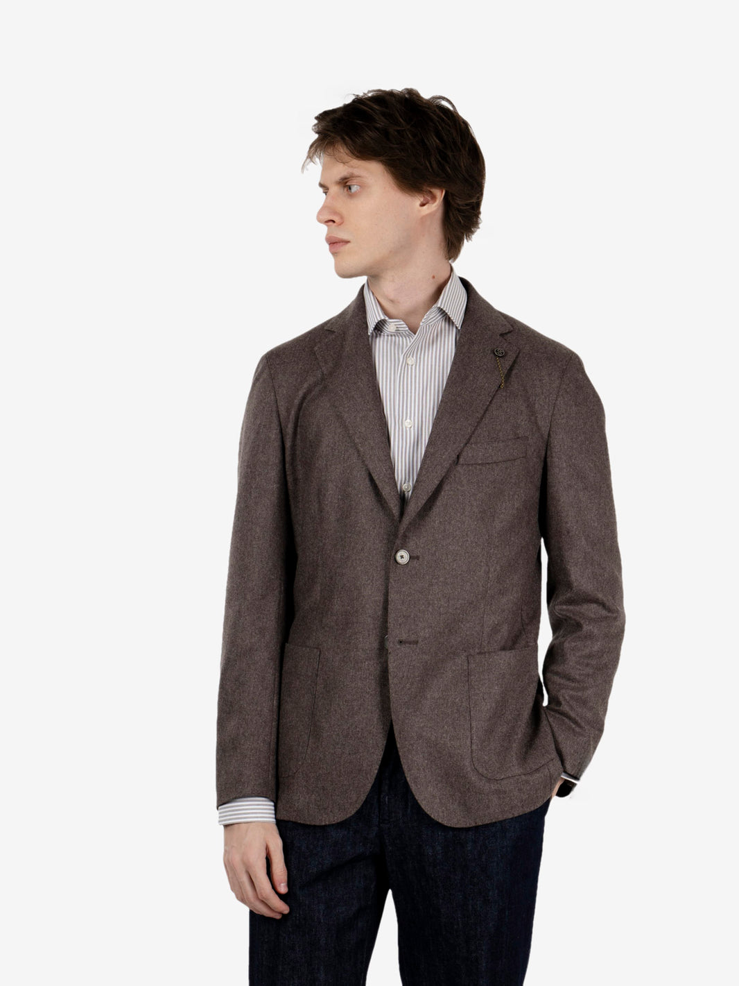 Brown stretch wool-blend double-breasted blazer