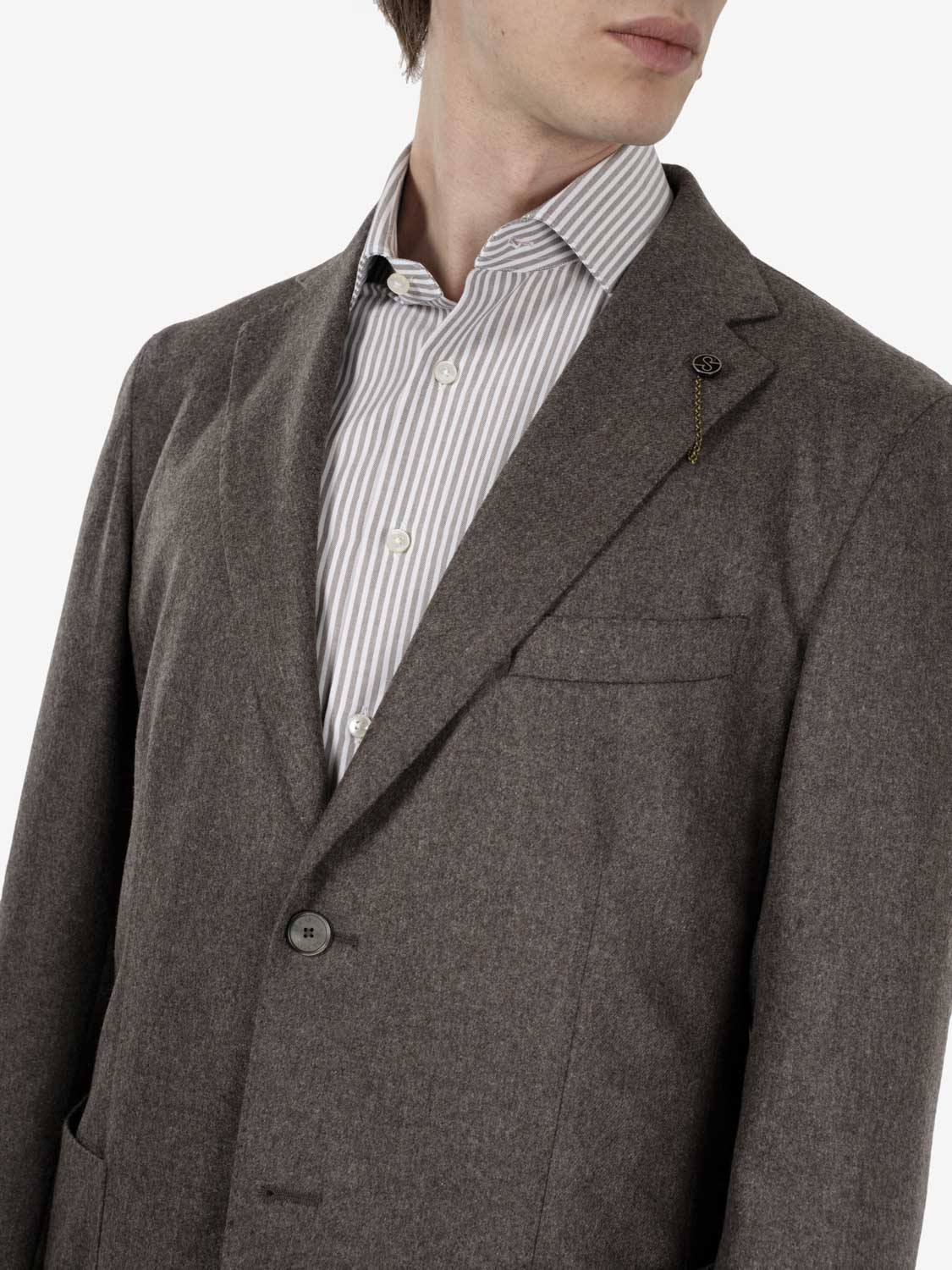 Brown stretch wool-blend double-breasted blazer