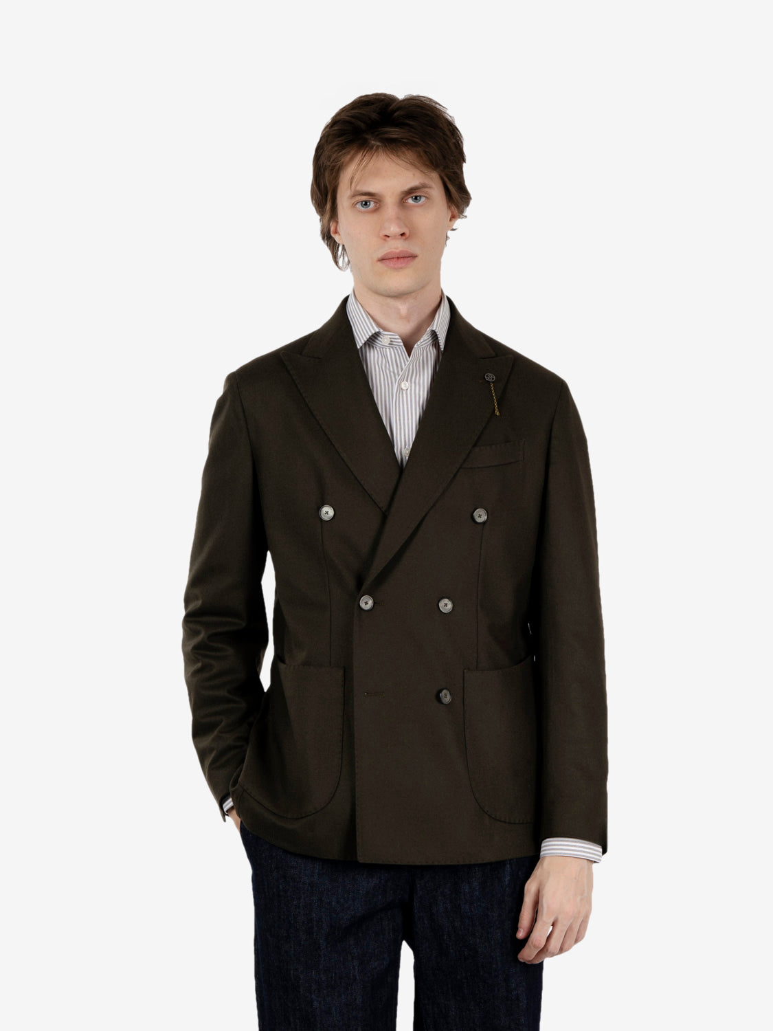 Blazer doppiopetto in misto lana stretch verde scuro