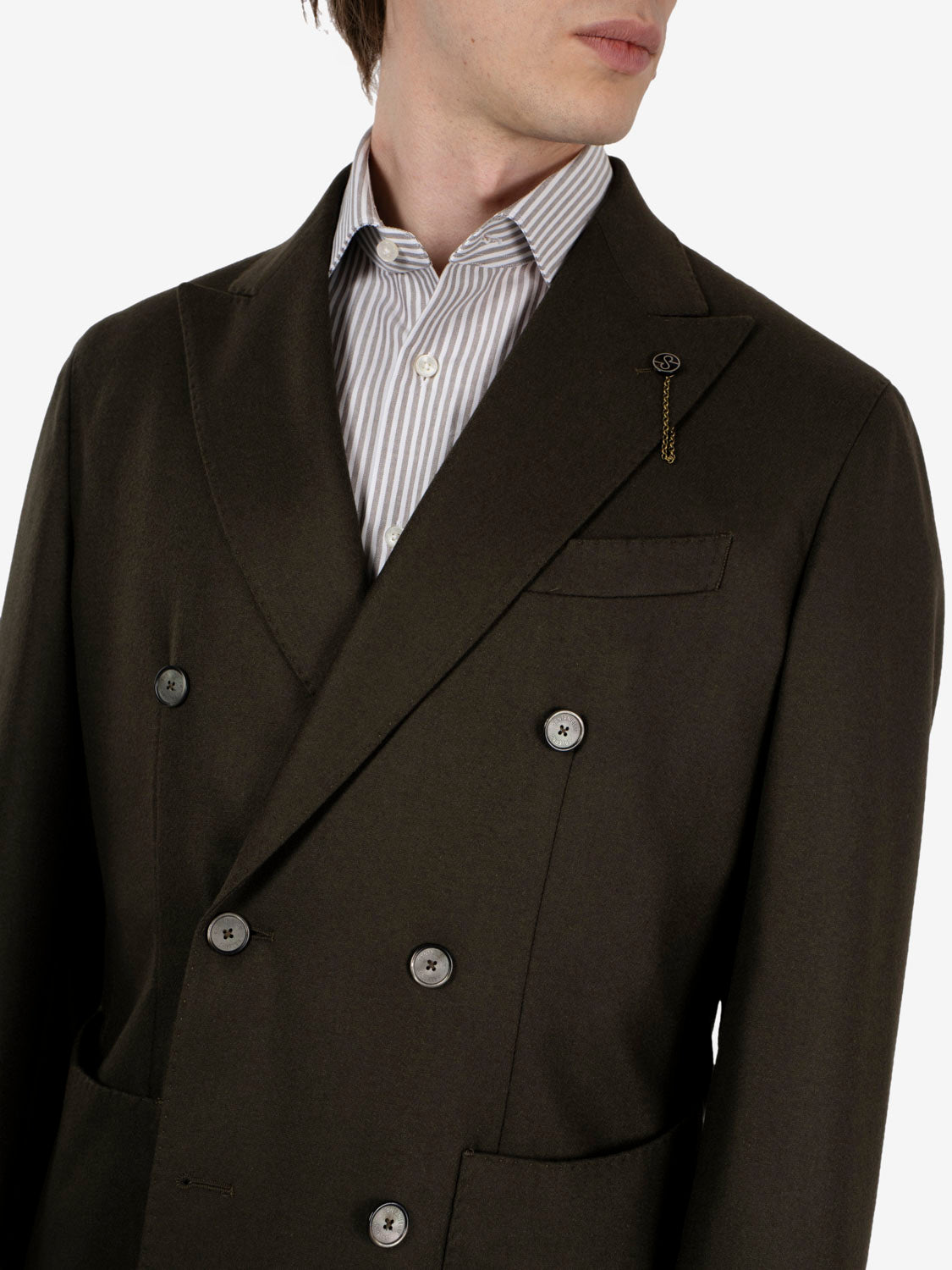 Blazer doppiopetto in misto lana stretch verde scuro