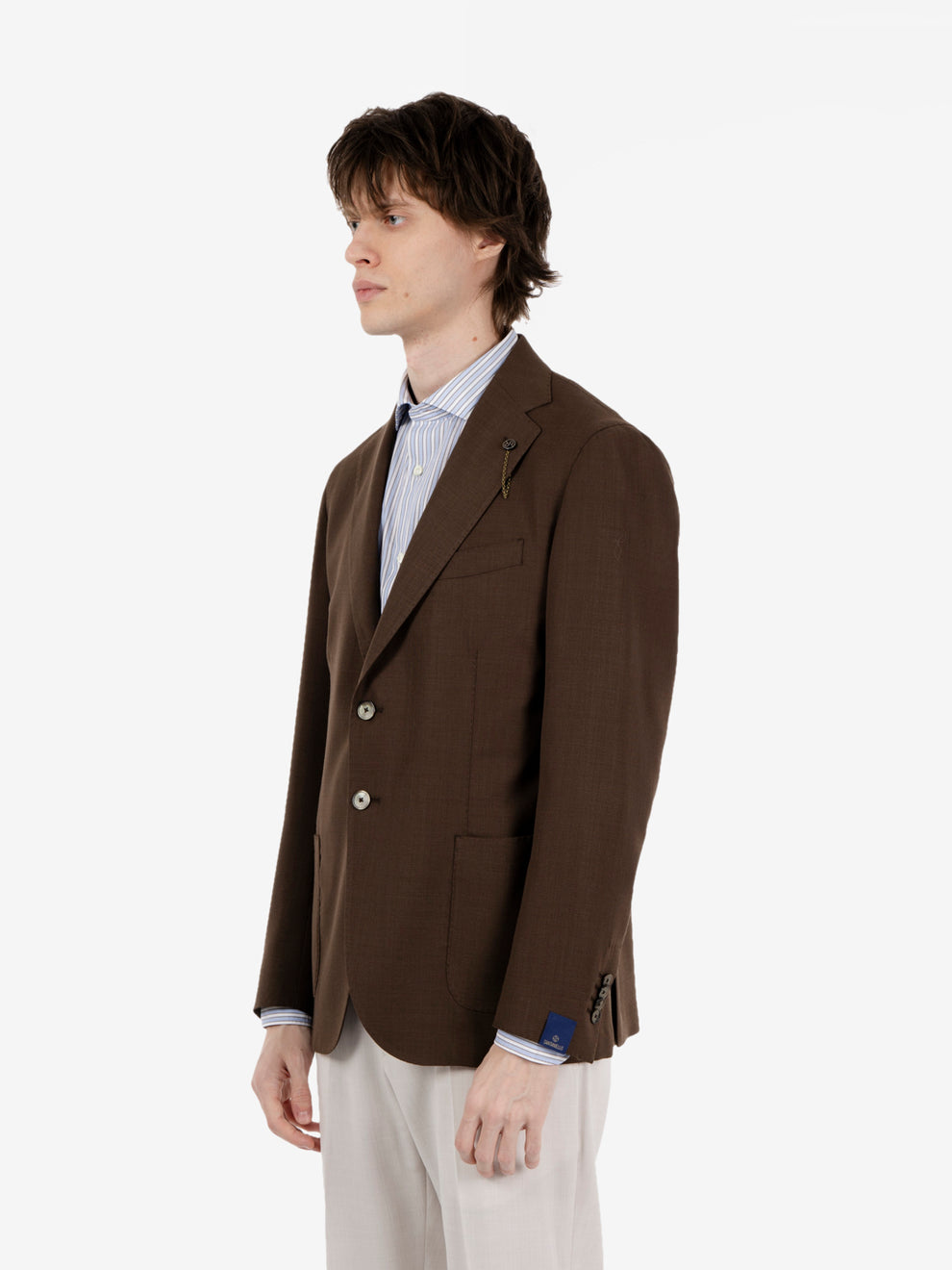 Blazer doppiopetto in misto lino moro