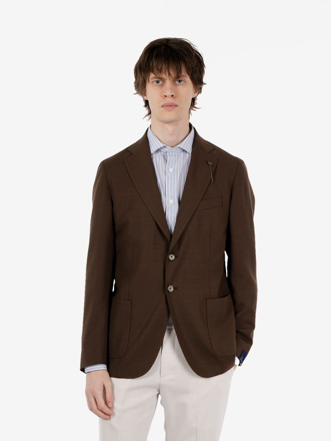 Blazer doppiopetto in misto lino moro
