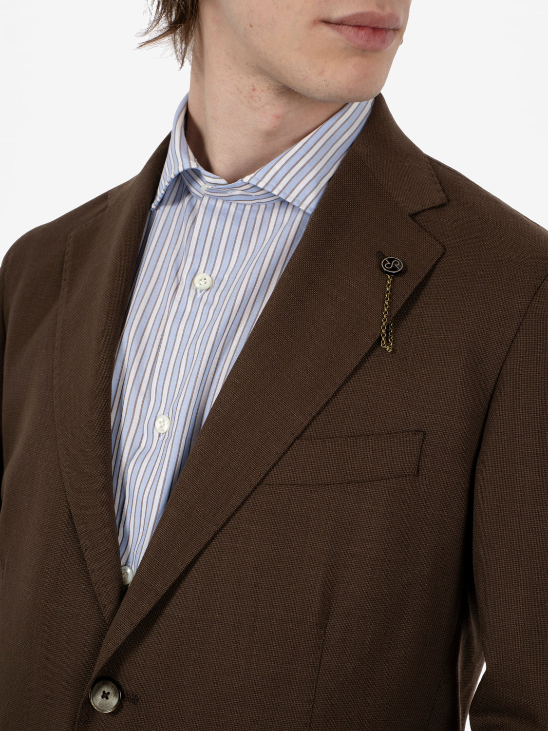 Blazer doppiopetto in misto lino moro