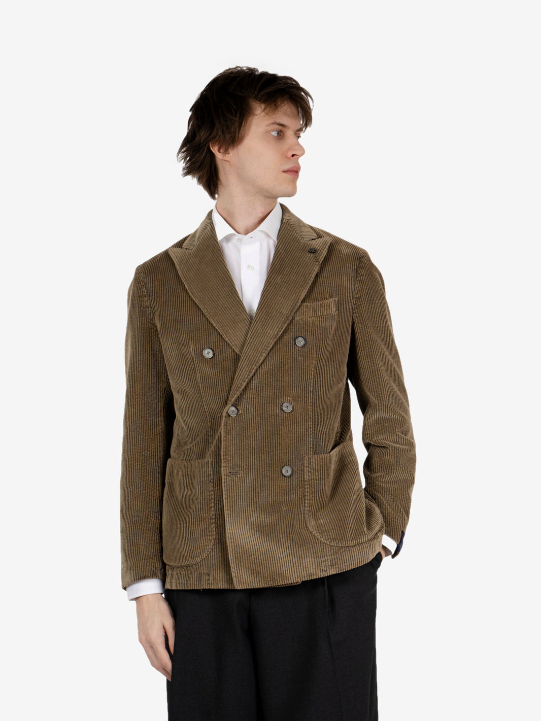 Brown corduroy double-breasted blazer