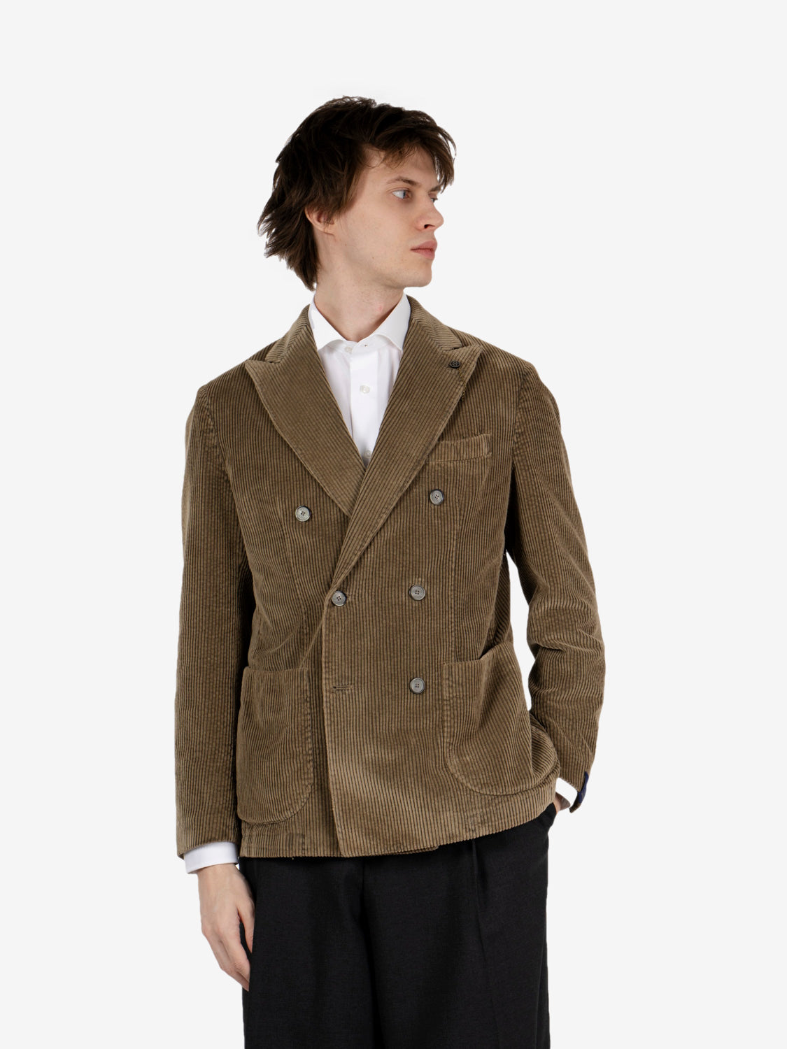 Brown corduroy double-breasted blazer