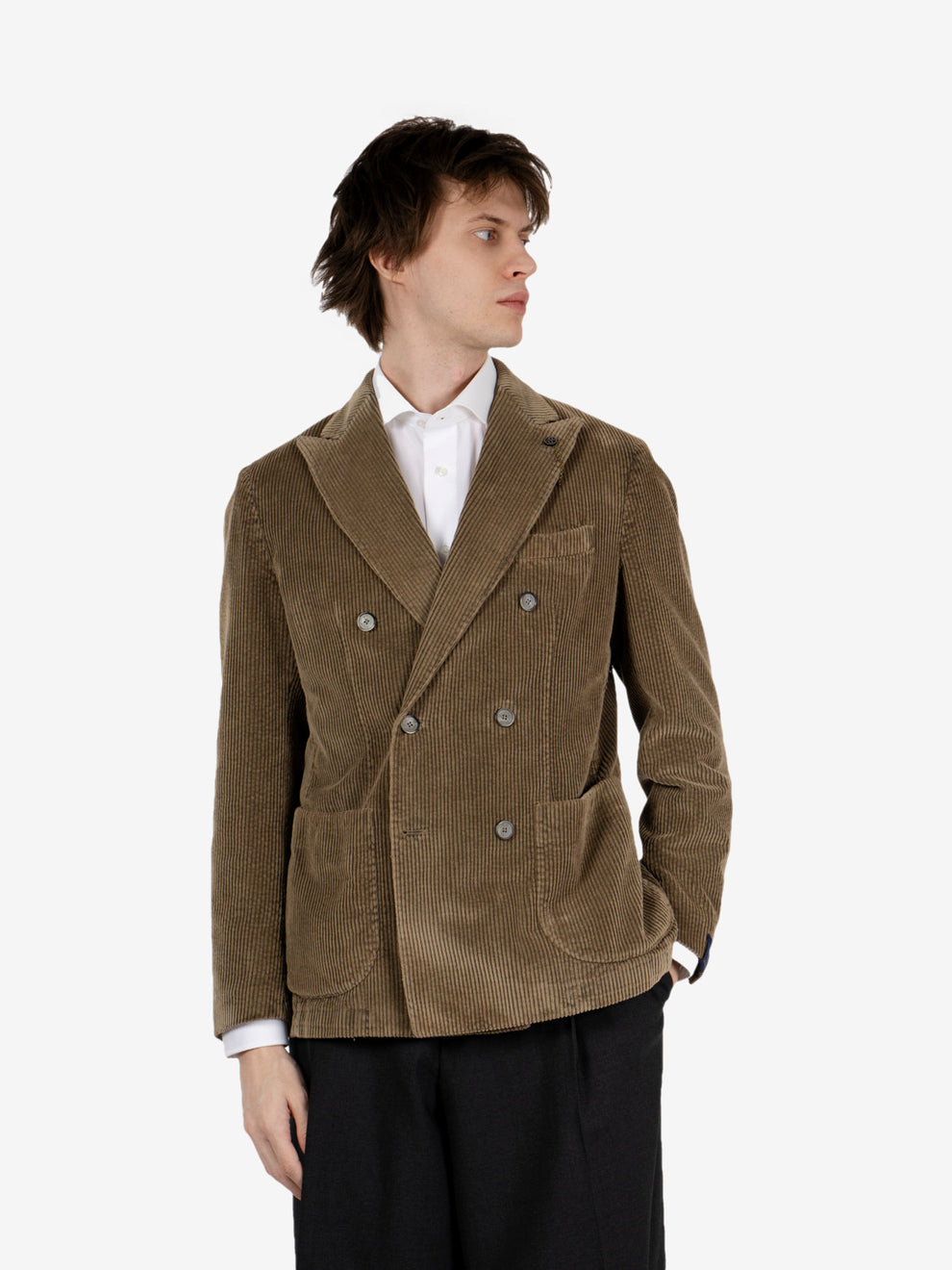 Brown corduroy double-breasted blazer
