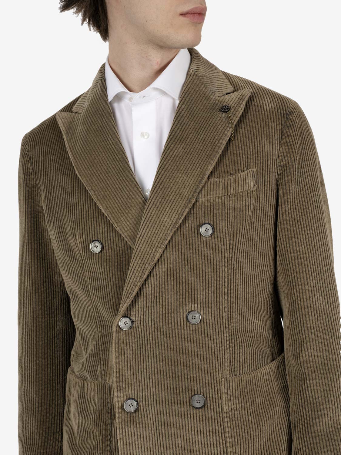 Brown corduroy double-breasted blazer