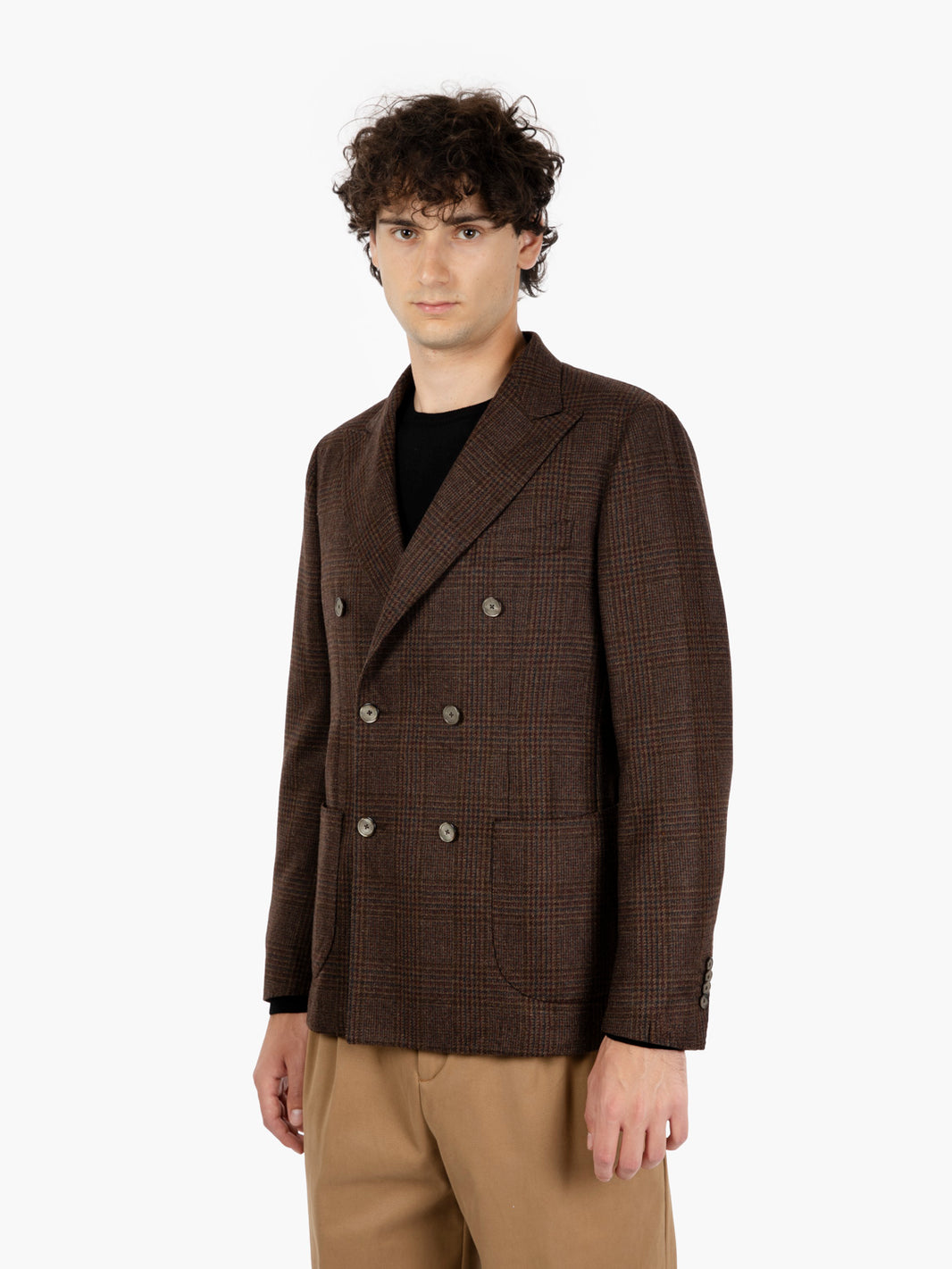 Brown Prince of Wales double-breasted blazer