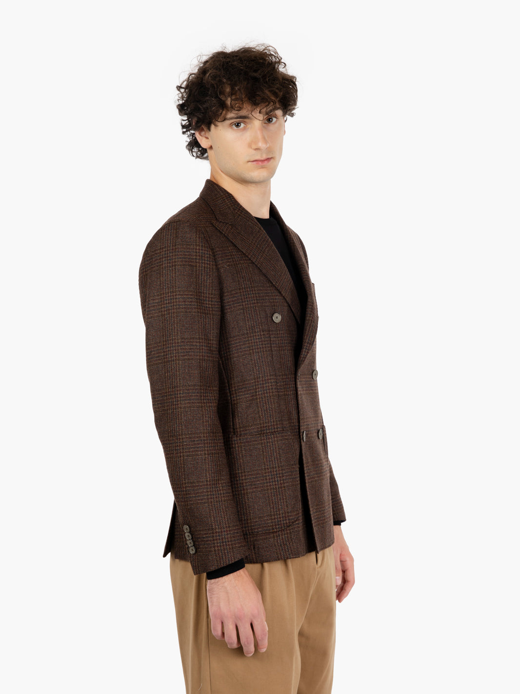 Brown Prince of Wales double-breasted blazer