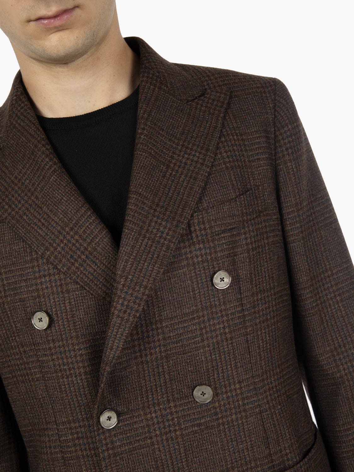 Brown Prince of Wales double-breasted blazer