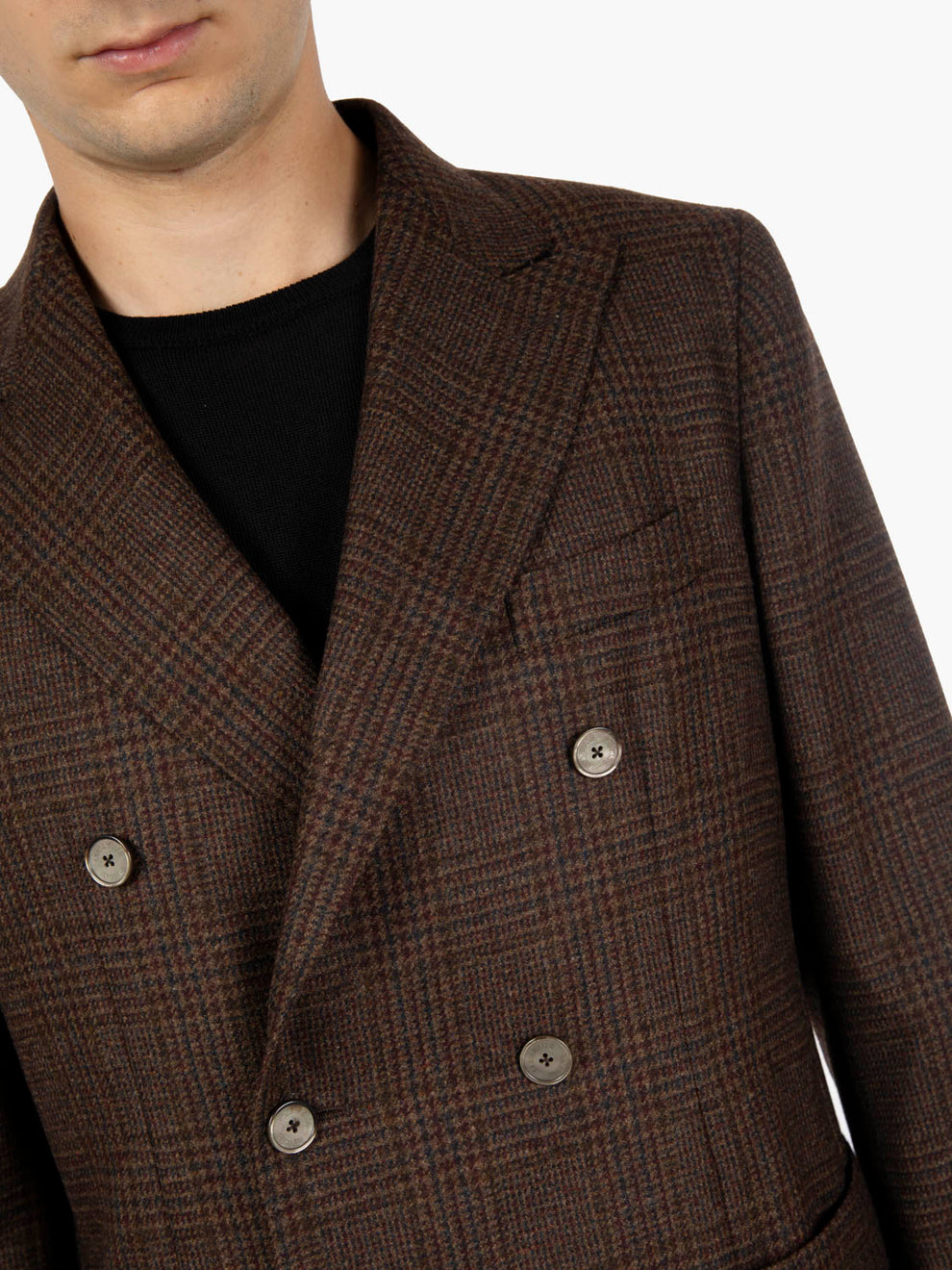 Brown Prince of Wales double-breasted blazer