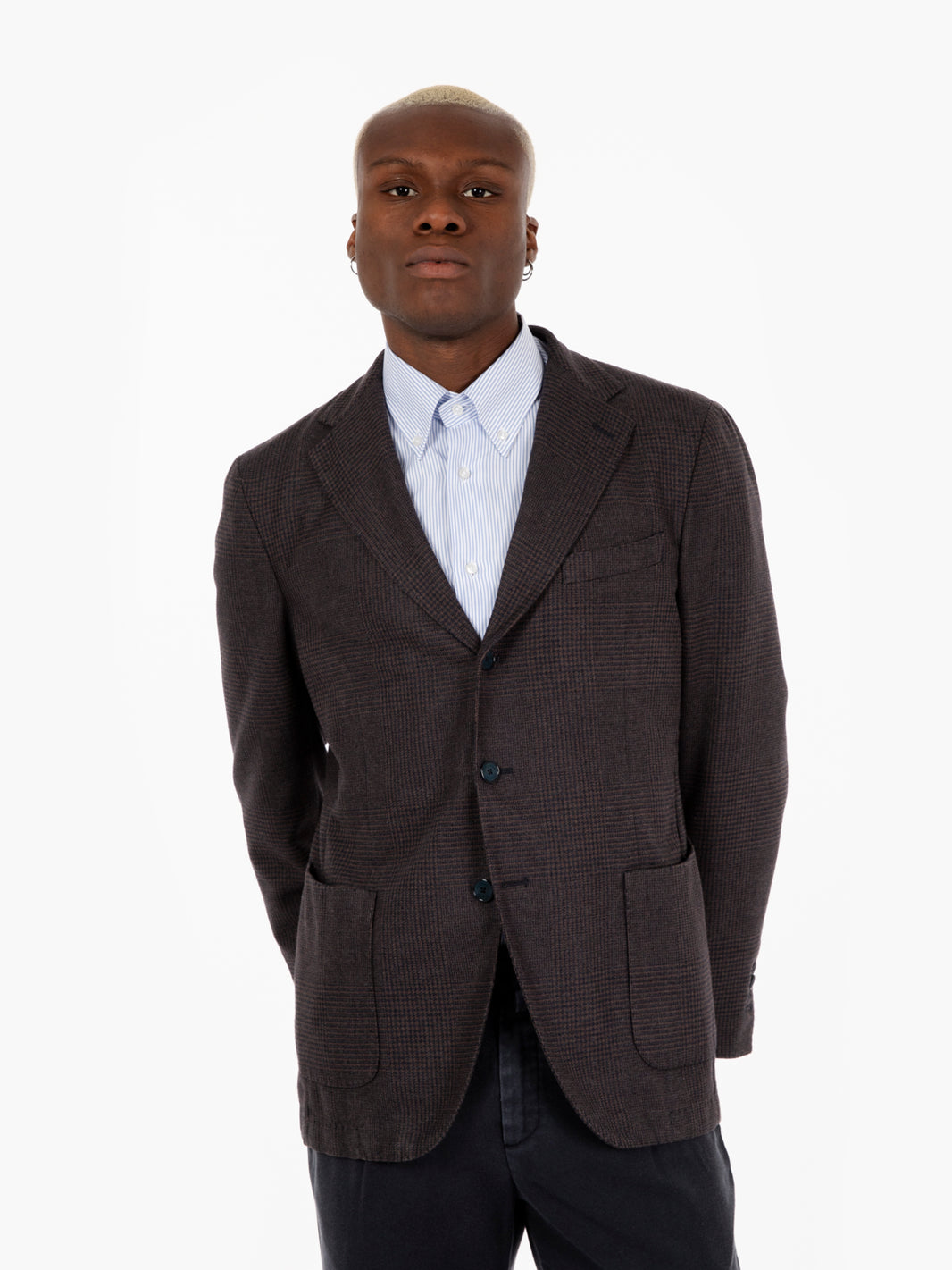 Blue / dark brown wool Wales blazer