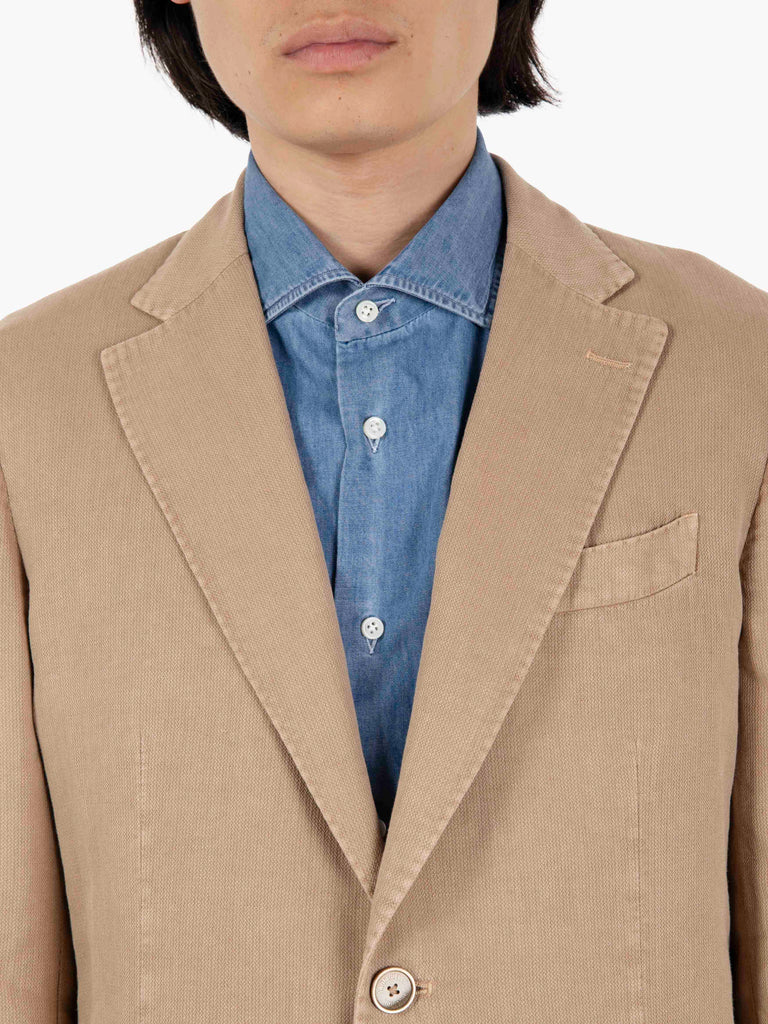 SANTANIELLO - Blazer in cotone e lino beige