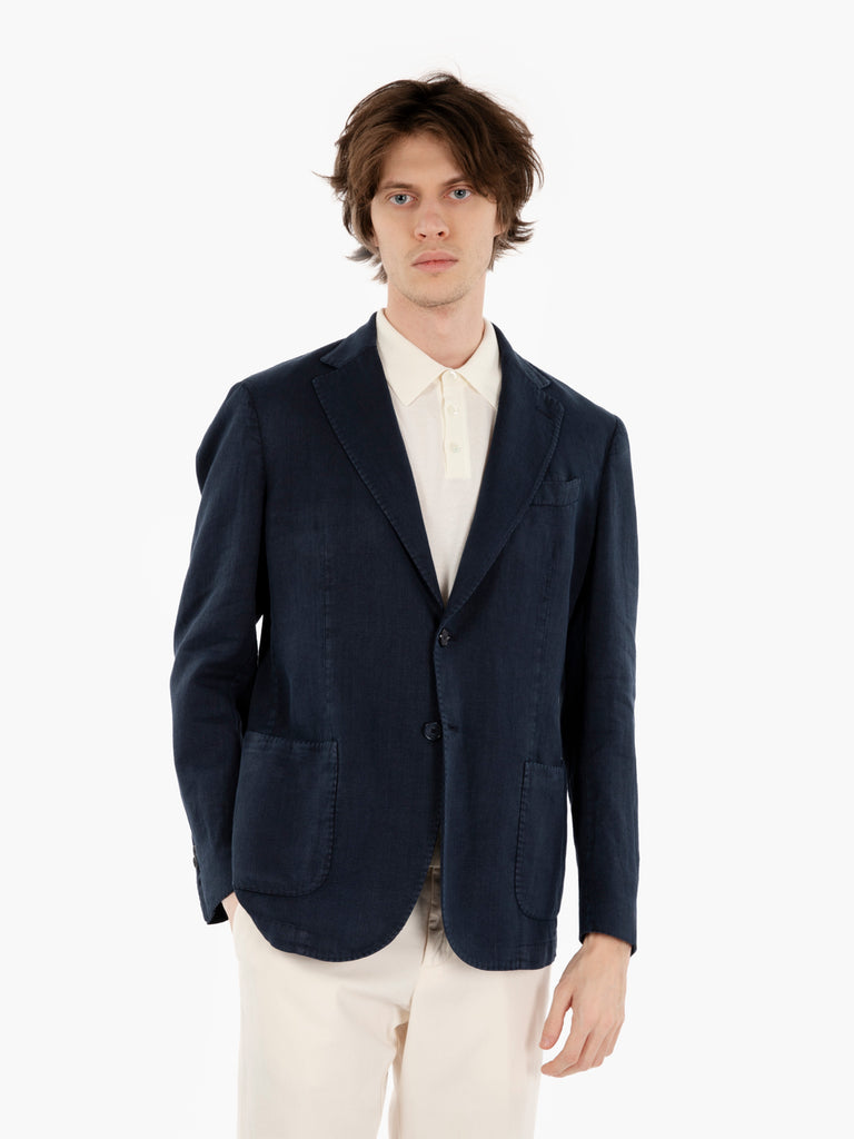 SANTANIELLO - Blazer in cotone e lino navy