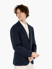 SANTANIELLO - Blazer in cotone e lino navy