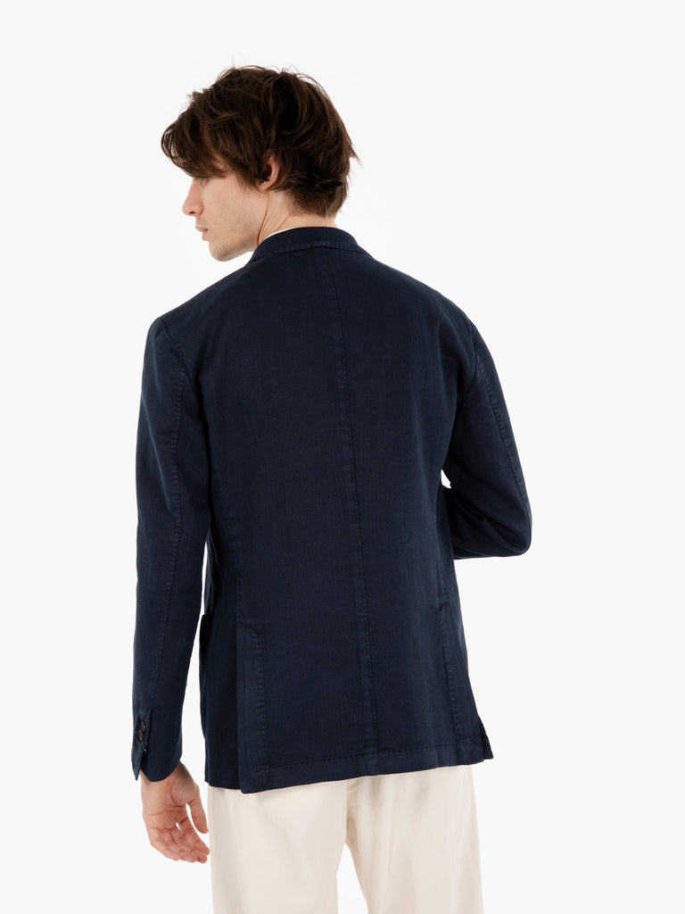 SANTANIELLO - Blazer in cotone e lino navy