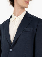 SANTANIELLO - Blazer in cotone e lino navy