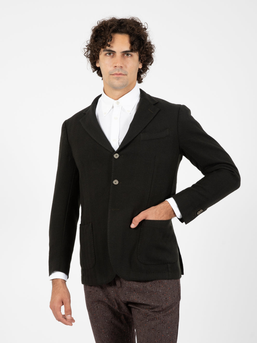 Dark Green Twisted Carded Wool Blazer