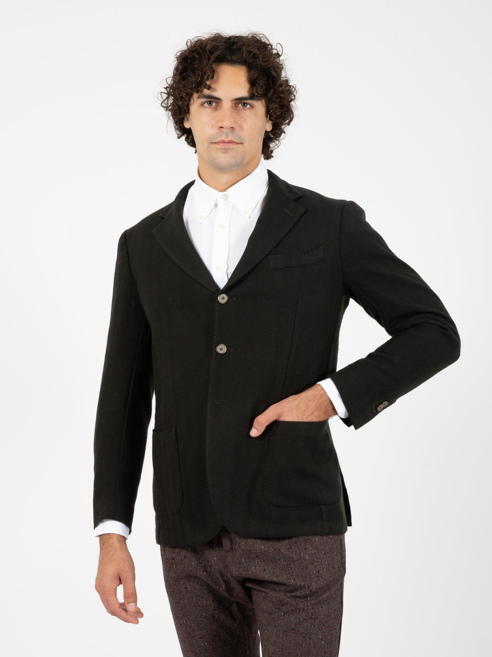Dark Green Twisted Carded Wool Blazer