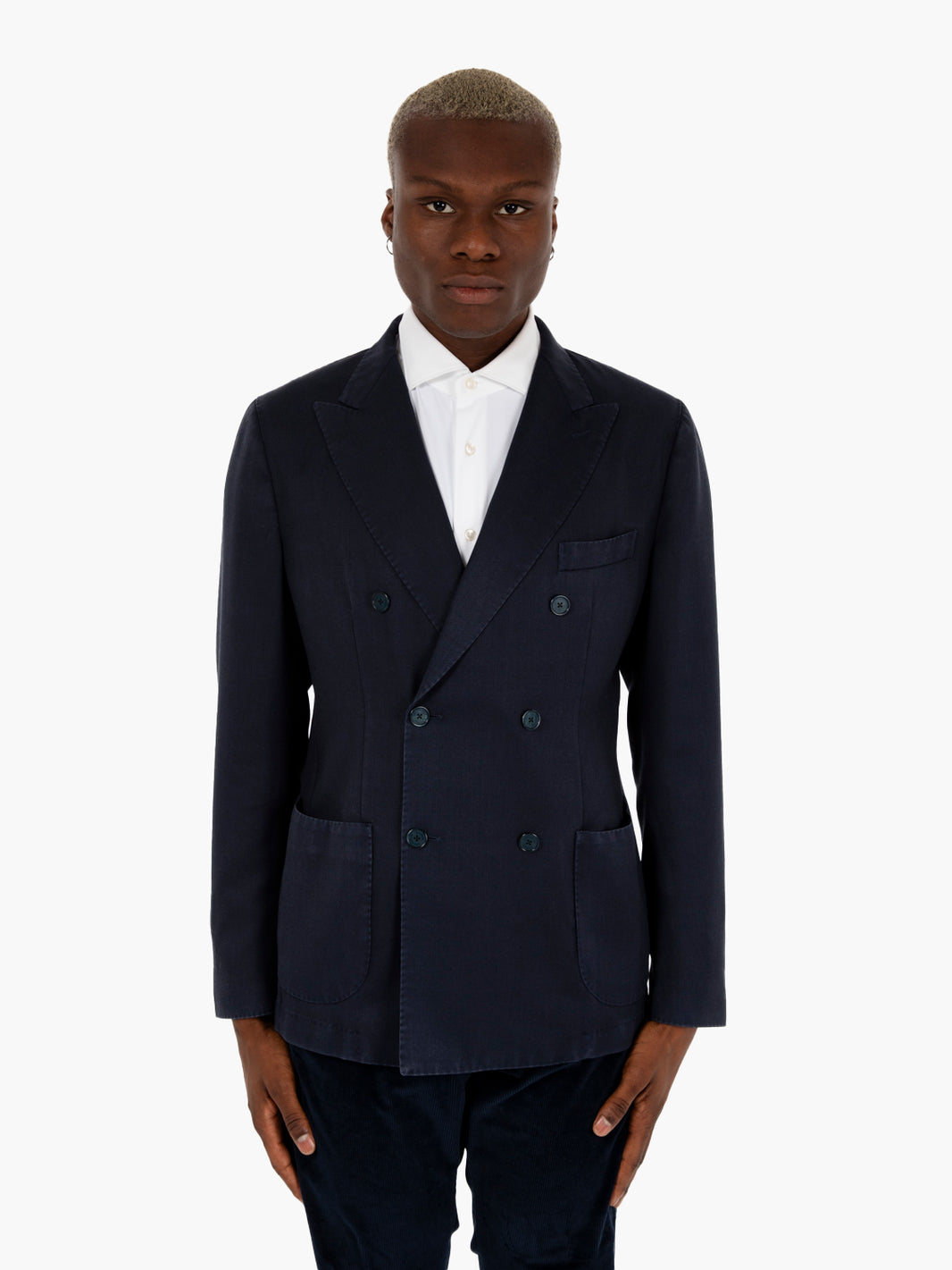 Blue double-breasted wool blazer